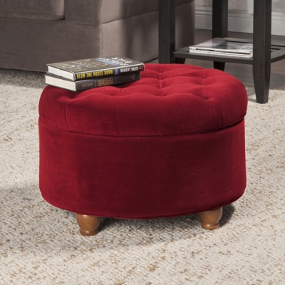 HomePop Velvet Button Tufted Round Storage Ottoman, , rollover