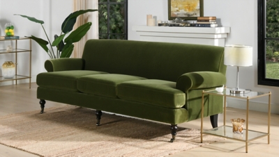 Jennifer Taylor home Alana Lawson Three-Cushion Sofa, Olive Green, rollover