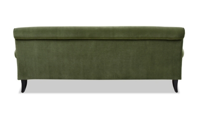 Rear view of sofa with legs and cushions