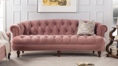 Jennifer Taylor home La Rosa Chesterfield Sofa, Ash Rose Pink, rollover