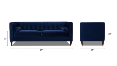 Sofa dimensions diagram showing 84 inches wide and 34 inches deep