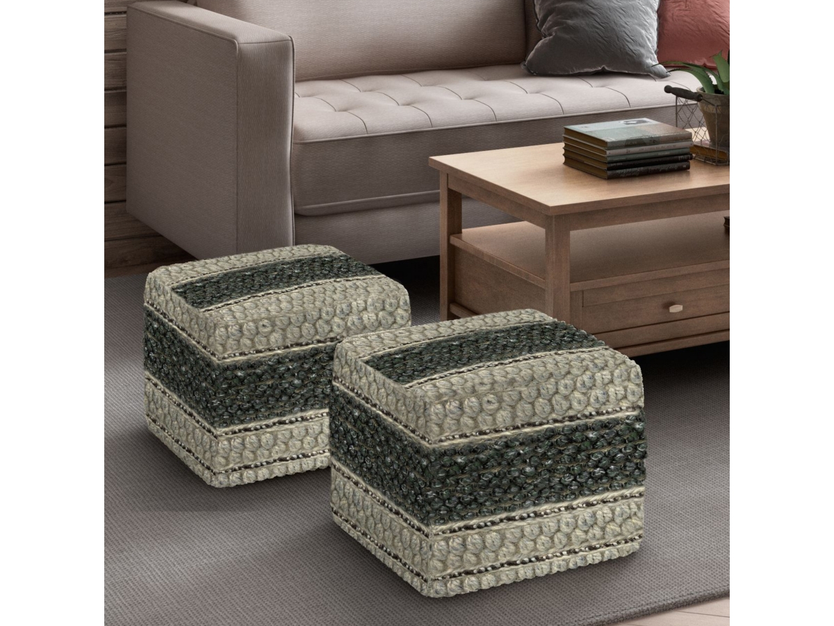 Simpli Home Grady Pouf, Green/Natural, large
