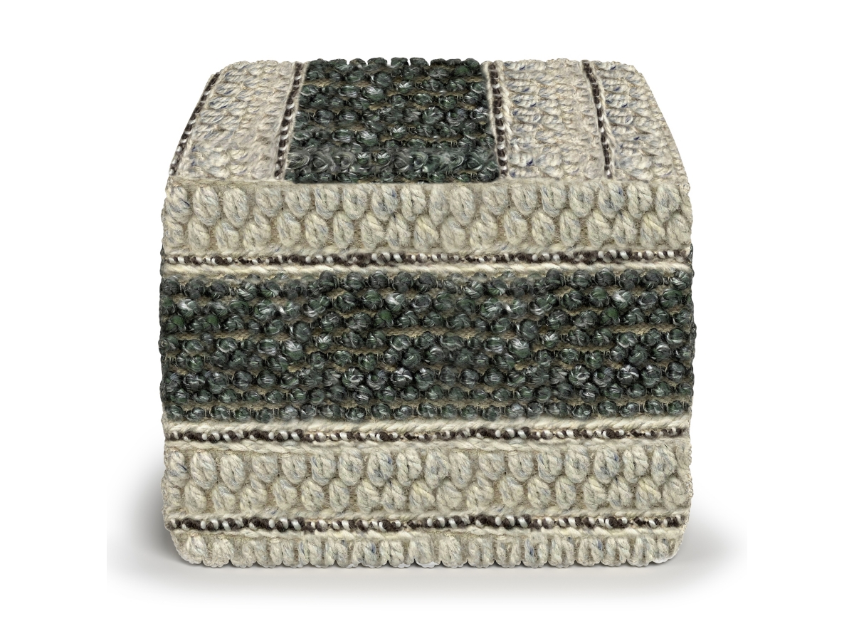 Simpli Home Grady Pouf, Green/Natural, large