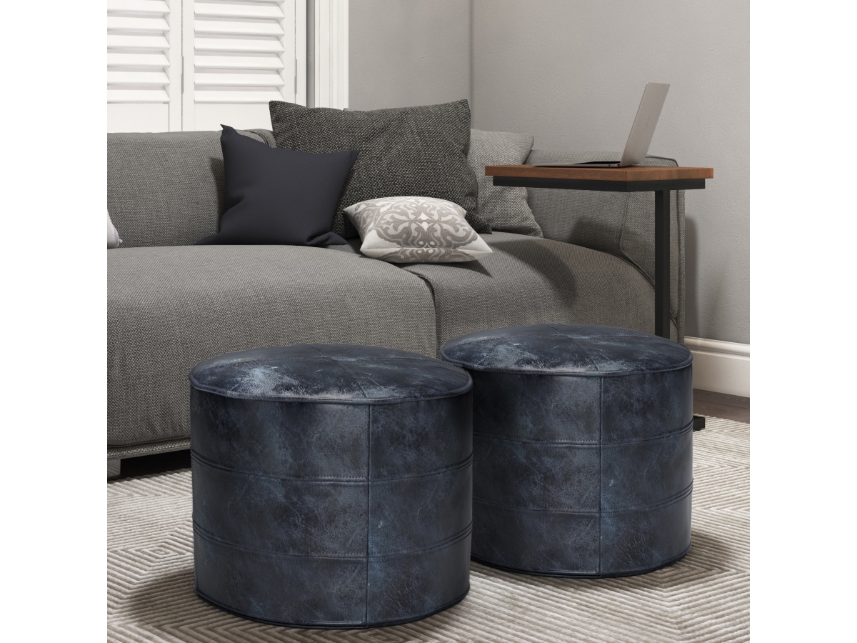 Simpli Home Connor Pouf, Navy Blue, large