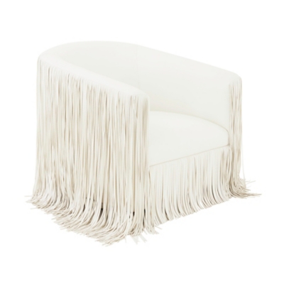TOV Furniture Shag Me Ivory Vegan Leather Swivel Chair, Ivory, large