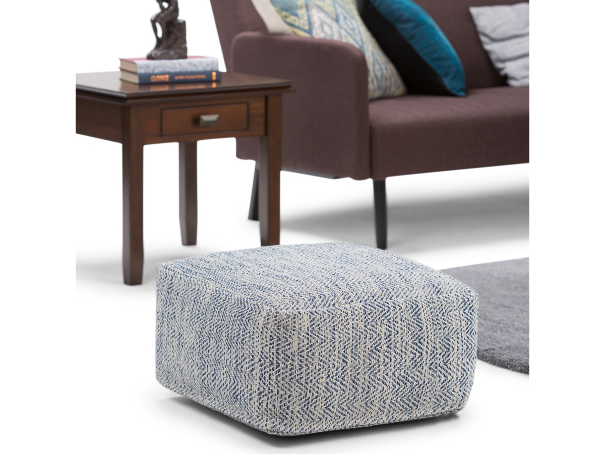 Simpli Home Nate Pouf, Denim, large