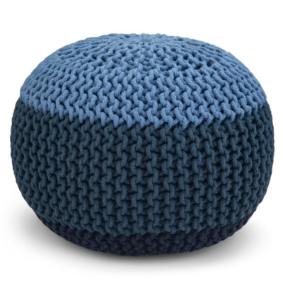 Simpli Home Nikki Hand Knit Pouf, Blue/Navy Blue, large