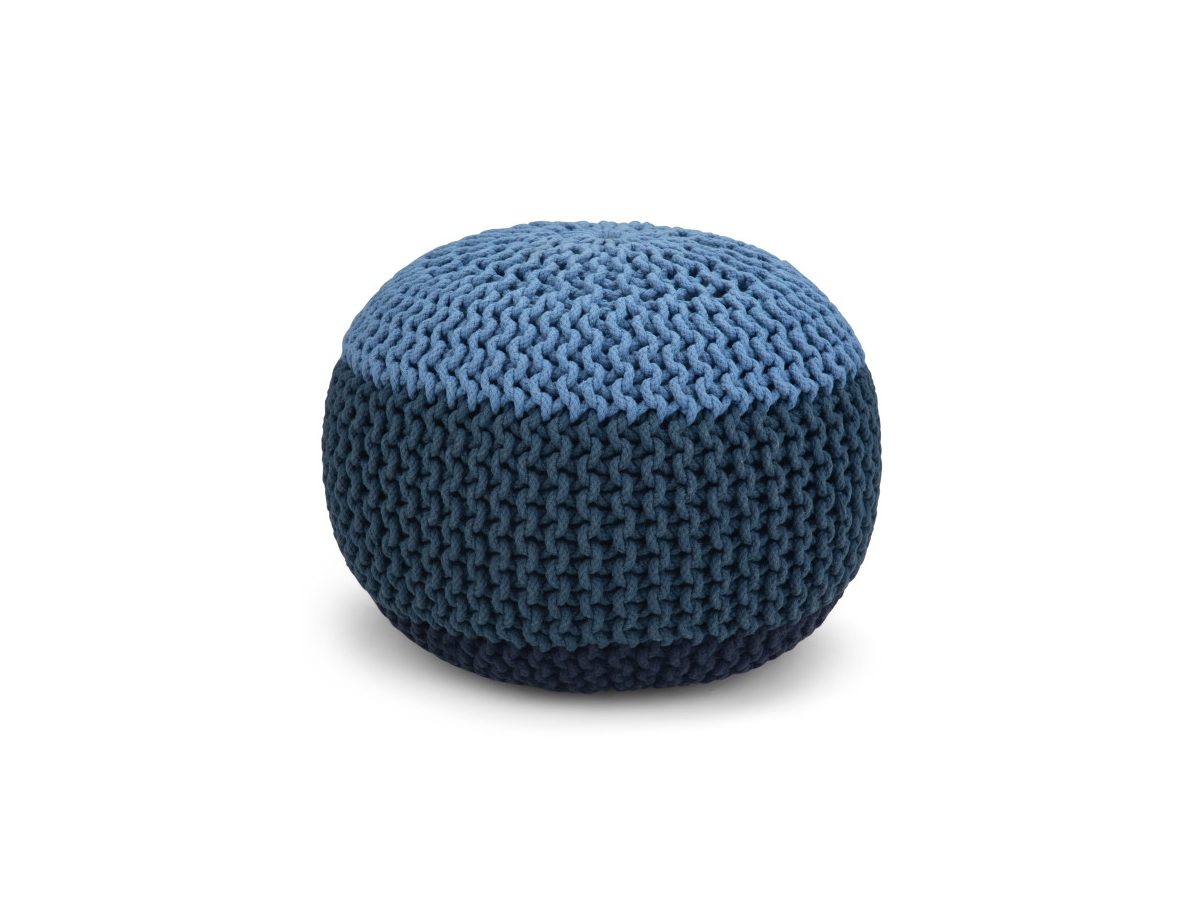Simpli Home Nikki Hand Knit Pouf, Blue/Navy Blue, large