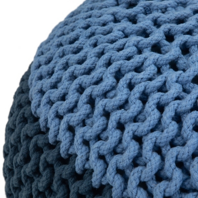 Simpli Home Nikki Hand Knit Pouf, Blue/Navy Blue, large