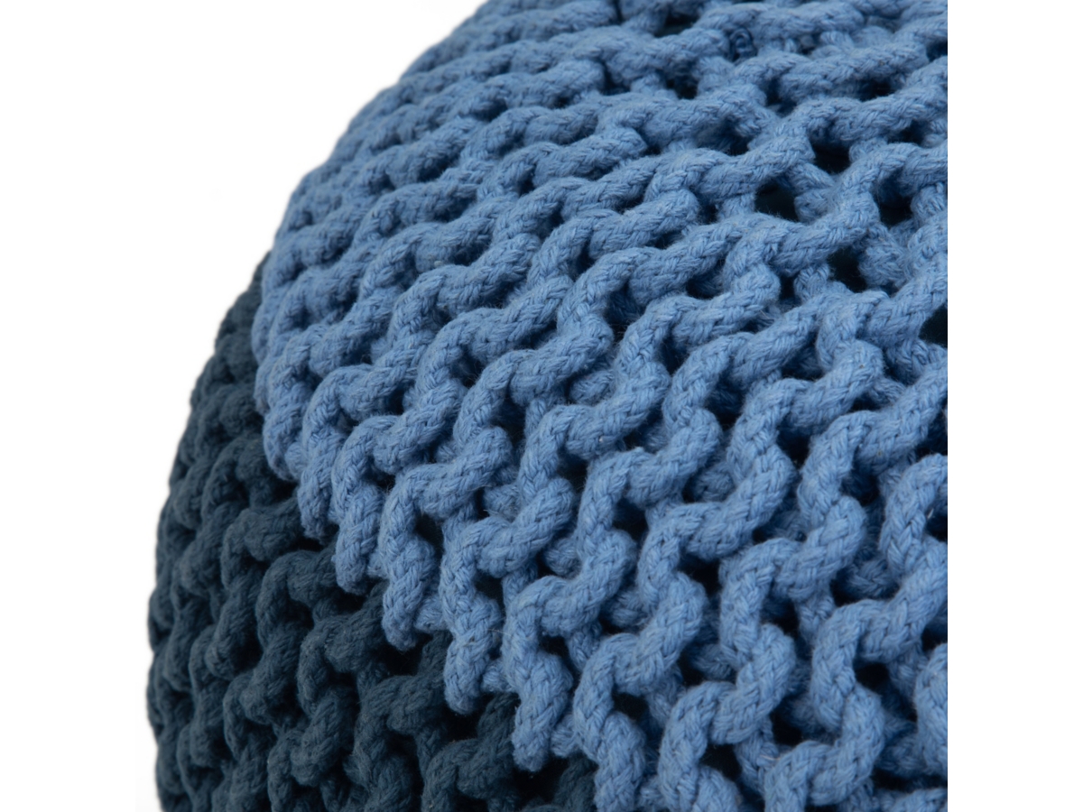 Simpli Home Nikki Hand Knit Pouf, Blue/Navy Blue, large