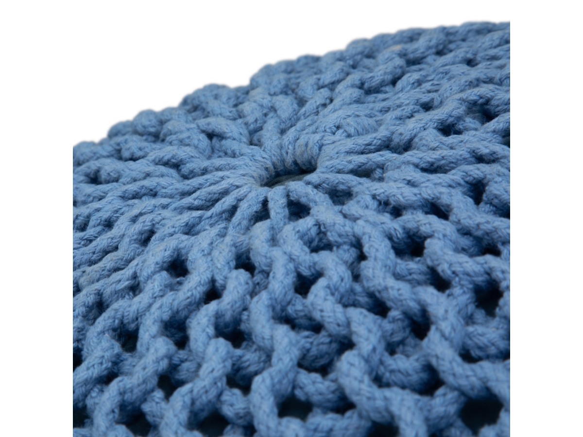 Simpli Home Nikki Hand Knit Pouf, Blue/Navy Blue, large