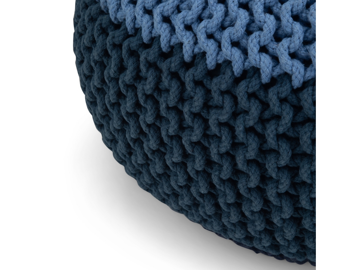 Simpli Home Nikki Hand Knit Pouf, Blue/Navy Blue, large