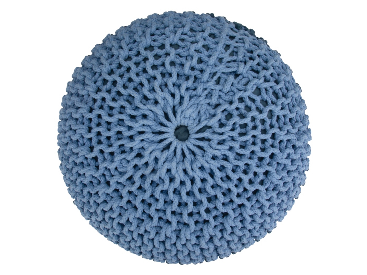 Simpli Home Nikki Hand Knit Pouf, Blue/Navy Blue, large