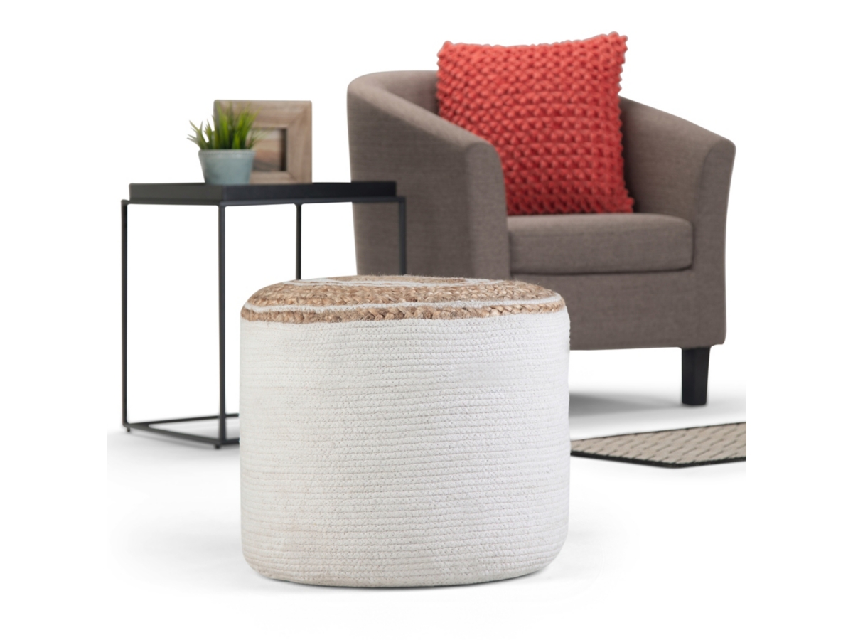 Simpli Home Serena Braided Pouf, Natural, large