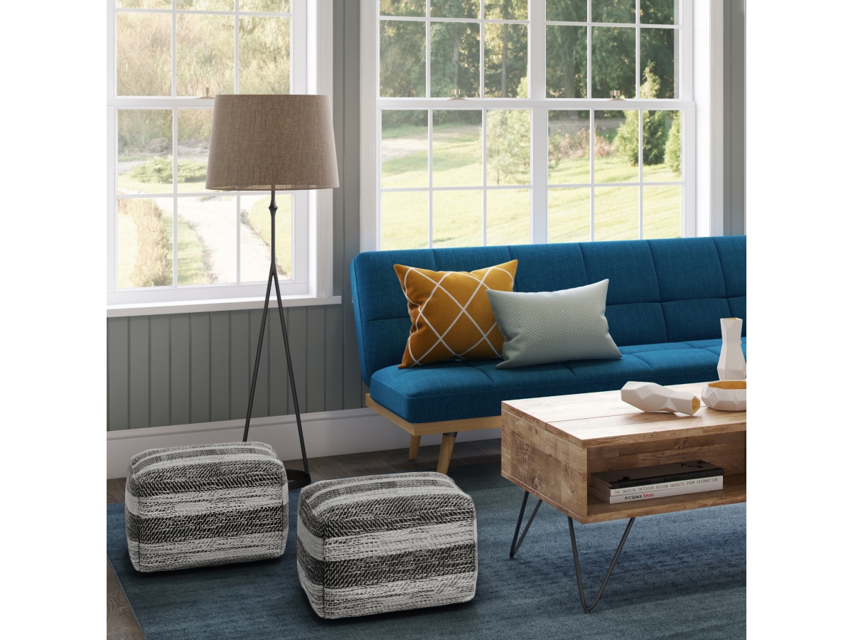 Simpli Home Clay Pouf, Gray, large