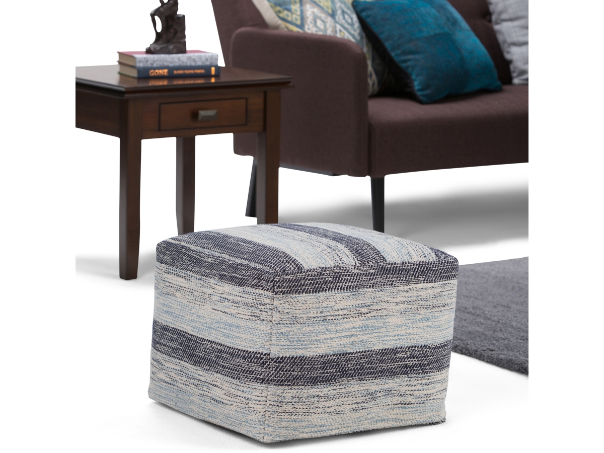 Simpli Home Clay Pouf, Blue, large