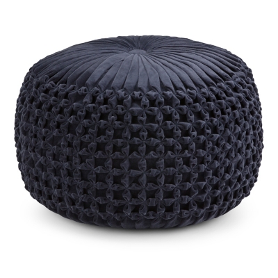 Simpli Home Renee Pouf, Navy, large