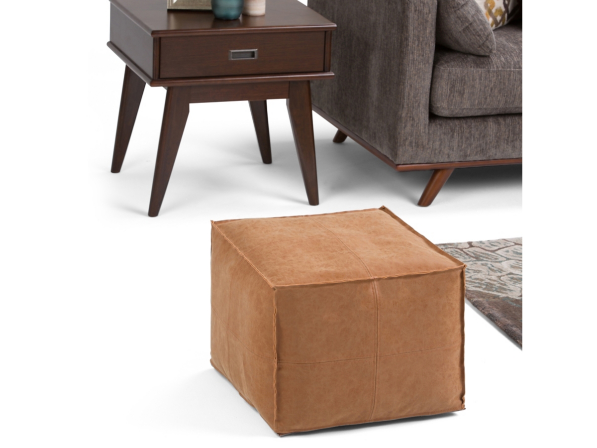 Simpli Home Brody Pouf, Distressed Brown, large