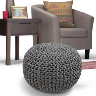 Simpli Home Nikki Hand Knit Pouf, Gray, large