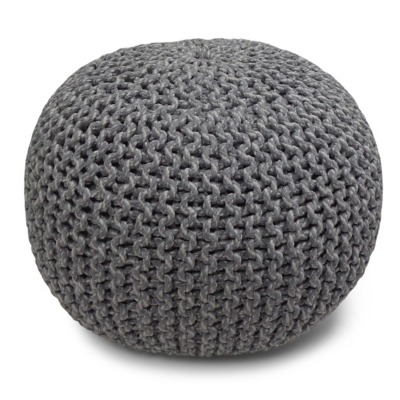 Simpli Home Nikki Hand Knit Pouf, Gray, large