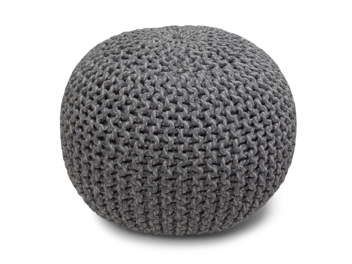 Simpli Home Nikki Hand Knit Pouf, Gray, large