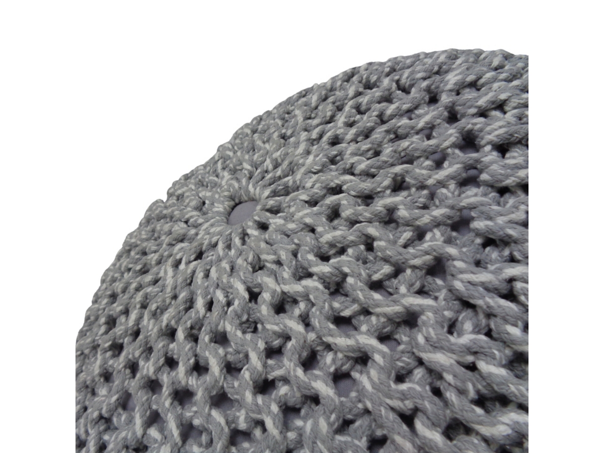 Simpli Home Nikki Hand Knit Pouf, Gray, large