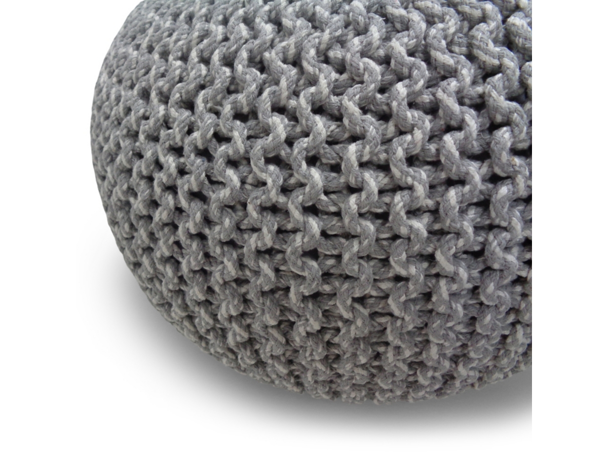 Simpli Home Nikki Hand Knit Pouf, Gray, large