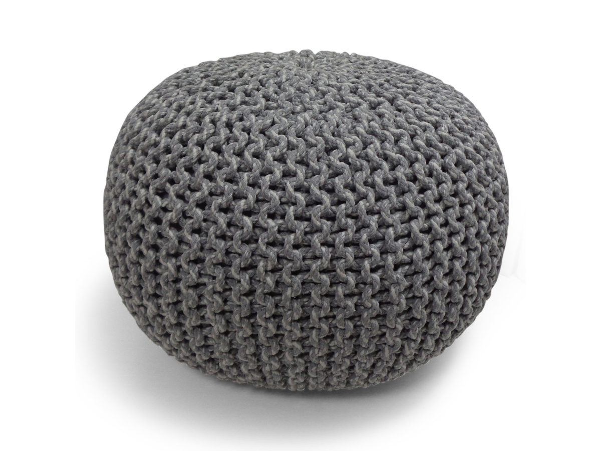 Simpli Home Nikki Hand Knit Pouf, Gray, large