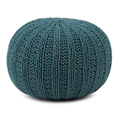 Simpli Home Shelby Hand Knit Pouf, Teal, large