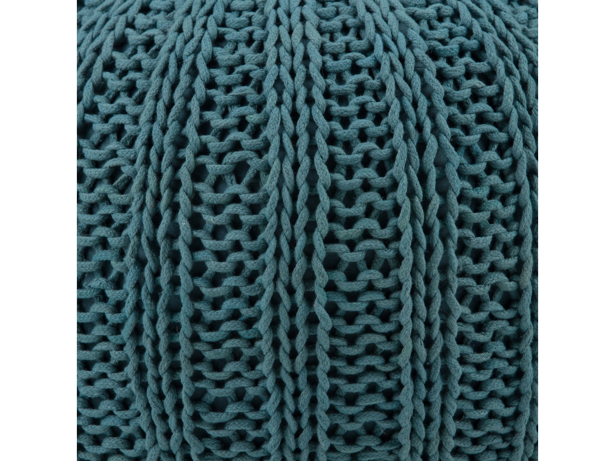 Simpli Home Shelby Hand Knit Pouf, Teal, large