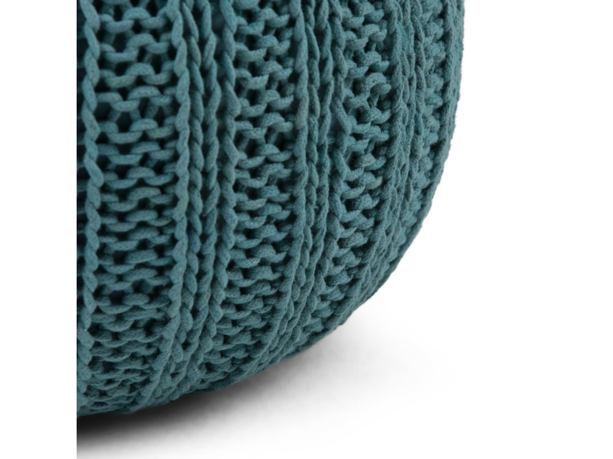 Simpli Home Shelby Hand Knit Pouf, Teal, large