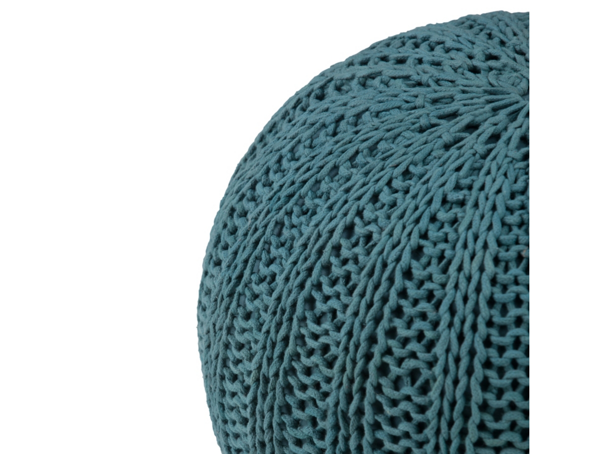Simpli Home Shelby Hand Knit Pouf, Teal, large