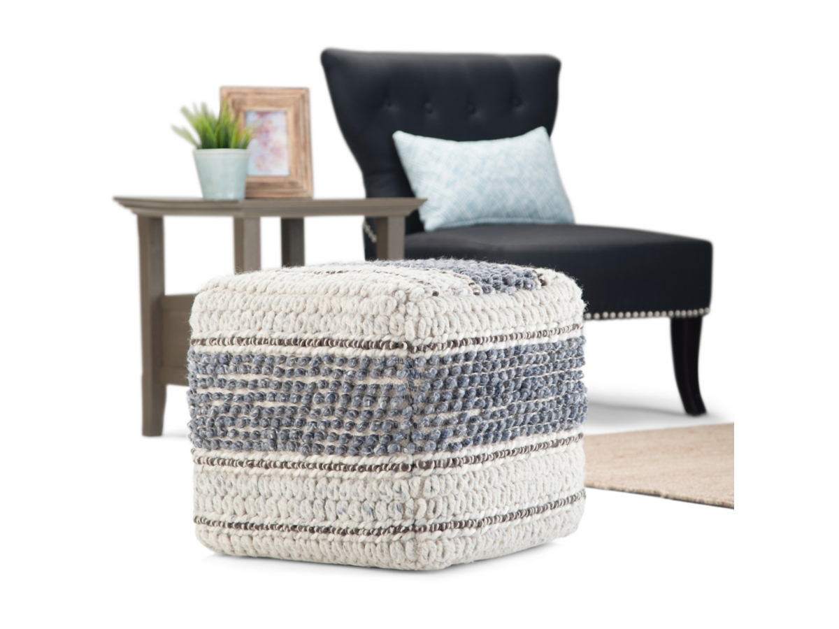 Simpli Home Grady Pouf, Blue/Natural, large