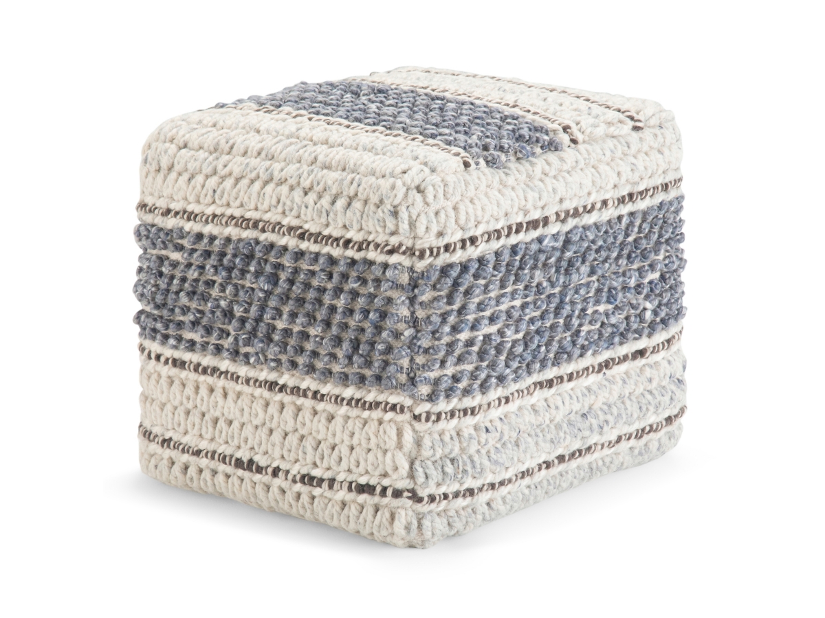 Simpli Home Grady Pouf, Blue/Natural, large