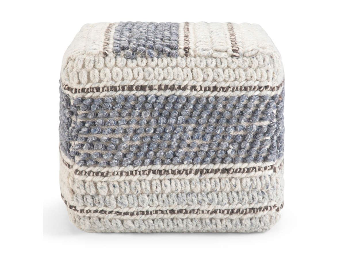 Simpli Home Grady Pouf, Blue/Natural, large