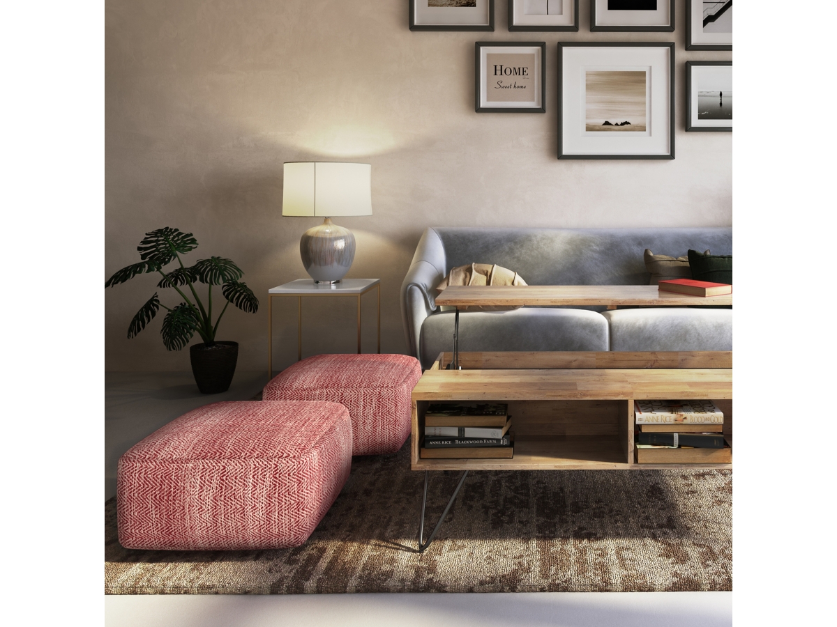 Simpli Home Nate Pouf, Maroon, large