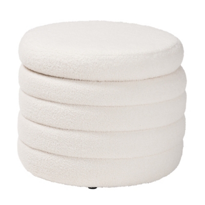 Baxton Studio Tabitha Boucle Round Storage Ottoman, , large