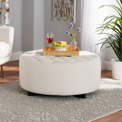 Baxton Studio Athena Boucle Round Ottoman Ashley