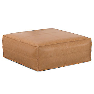 Simpli Home Brody Square Distressed Faux Leather Ottoman, Distressed Brown, large