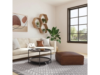 Simpli Home Brody Square Distressed Faux Leather Ottoman