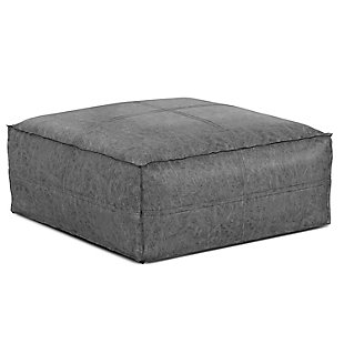 Simpli Home Brody Square Distressed Faux Leather Ottoman, Distressed Black, large
