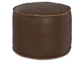 Simpli Home Brody Round Ottoman in Distressed Faux Leather