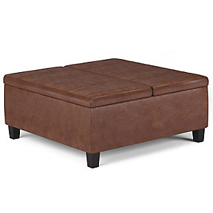 Simpli Home Ellis Square Storage Ottoman in Distressed Faux Leather, , large