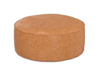 Simpli Home Brody Round Ottoman in Distressed Faux Leather