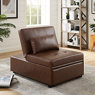 Linon Grayson Faux Leather Sofa Bed, Chestnut Brown, rollover