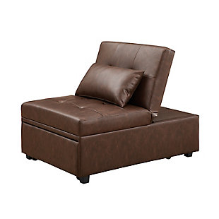 Linon Grayson Faux Leather Sofa Bed, Chestnut Brown, large