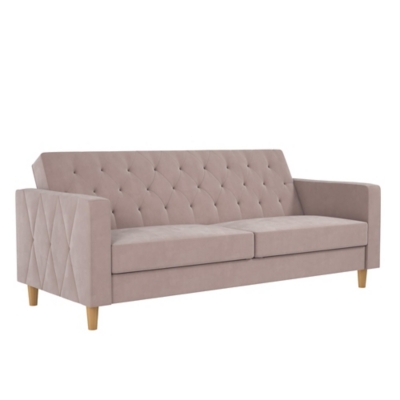 CosmoLiving Liberti Velvet Futon with Storage, Blush, large