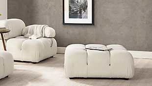 Marcel Bubble Boucle Modular Cocktail Ottoman, Ivory White, rollover