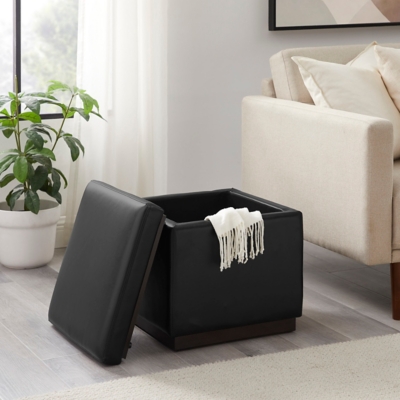 Linon Bridget Square Ottoman, Black, rollover