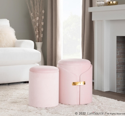 LumiSource Dahlia Ottoman Set, Blush Pink, rollover